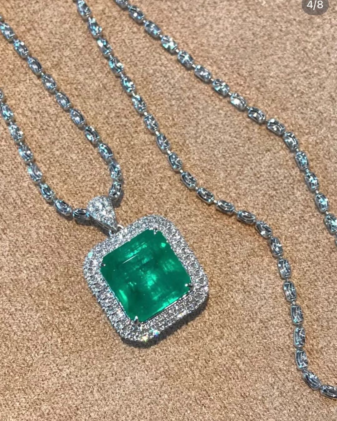 3.30Ct Green Emerald Cut Double Halo Pendant | Wedding Gift Pendant For Bridal | Birthstone Pendant | Luxury Jewelry