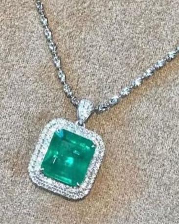 3.30Ct Green Emerald Cut Double Halo Pendant | Wedding Gift Pendant For Bridal | Birthstone Pendant | Luxury Jewelry