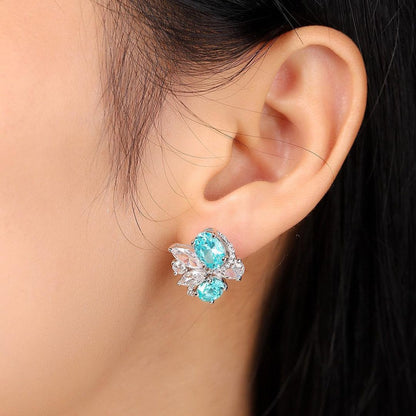 Aquamarine Oval And White Pear And Marquise Cut Cubic Zirconia Cluster Earrings | Perfect Special Occasion Gift Earring | Women Jewelry Collection