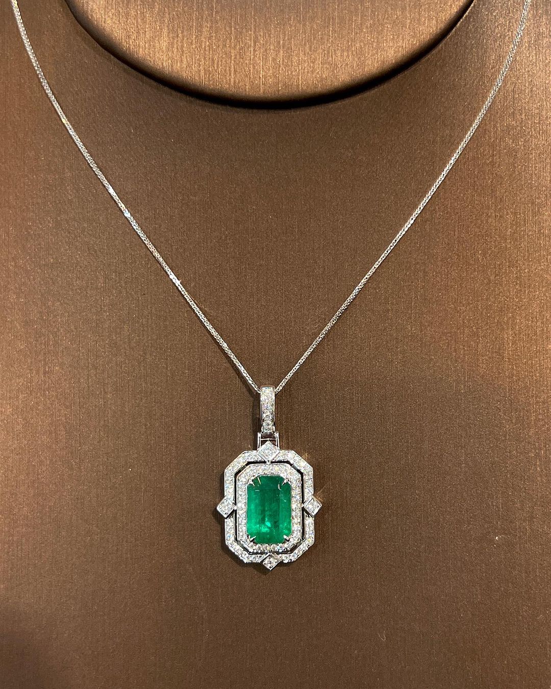 3.30Ct Green Emerald Cut Solitaire With Double Halo Pendant | Party Wear Pendant | Bride To Be | Sophisticated Pendant | Bridal Jewelry