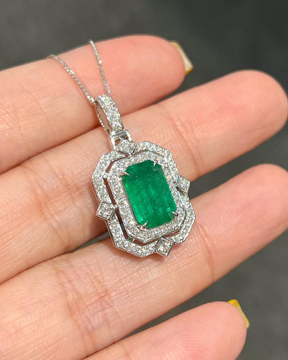 3.30Ct Green Emerald Cut Solitaire With Double Halo Pendant | Party Wear Pendant | Bride To Be | Sophisticated Pendant | Bridal Jewelry