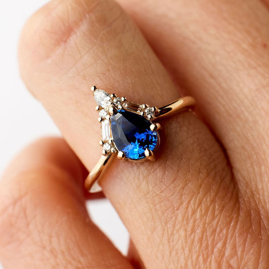 2.6Ct Blue Pear Cut Solitaire Ring | Birthstone Ring For Her | Timeless Design | Party Wear Ring