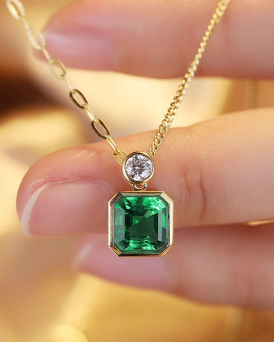 3.10Ct Green Asscher Cut Bezel Pendant | Daily Wear Pendant | Birthstone Pendant For Her | Luxury Jewelry