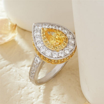 3.6CT Yellow Pear Cut Halo Ring | Special Occasion Ring | Jewelry Collection | Fancy Ring