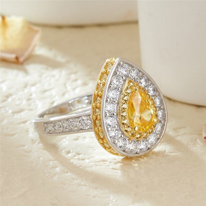 3.6CT Yellow Pear Cut Halo Ring | Special Occasion Ring | Jewelry Collection | Fancy Ring