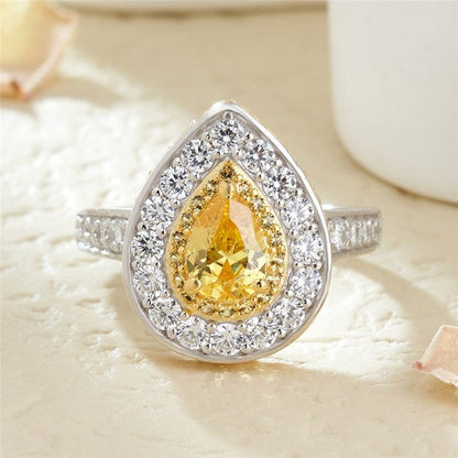 3.6CT Yellow Pear Cut Halo Ring | Special Occasion Ring | Jewelry Collection | Fancy Ring