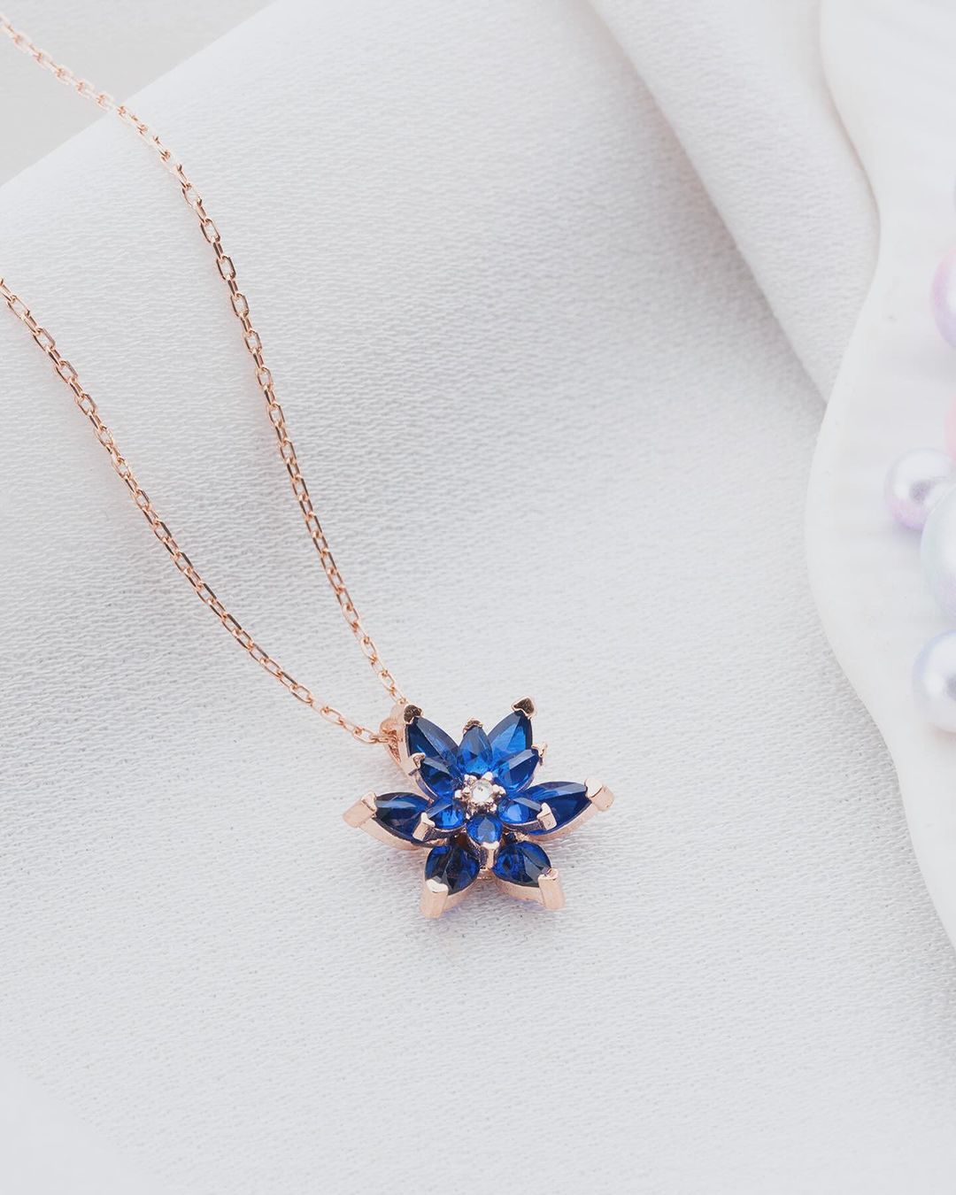 Lotus Shape 2.88Ct Blue Pear Cut Cluster Pendant | Party Wear Pendant For Her | Designer Pendant For Women | Jewelry Collection