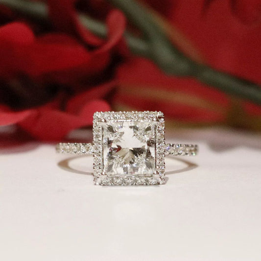 2.5Ct White Princess Cut Halo Ring | Anniversary Gift Ring | Proposal Ring | Fancy Ring