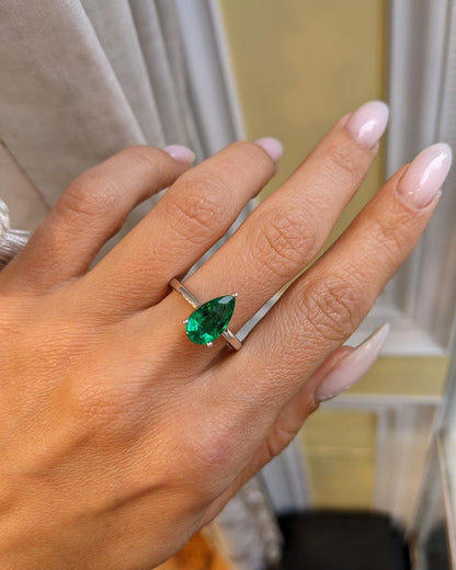 2.5Ct Green Pear Cut Solitaire Ring | Birthday Gift Ring | Gift For Women | Daily Wear Ring