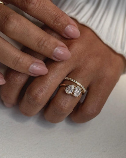 2.8Ct White Oval And Pear Cut Two Stone Ring | Toi Et Moi Ring For Her | Anniversary Gift Ring For Wife | Unique Ring