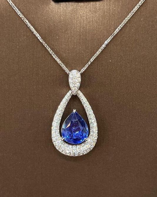 Delicate 2.80Ct Blue Pear Cut Solitaire Pendant | Designer Pendant | Luxury Jewelry | Fashionable Jewelry Collection