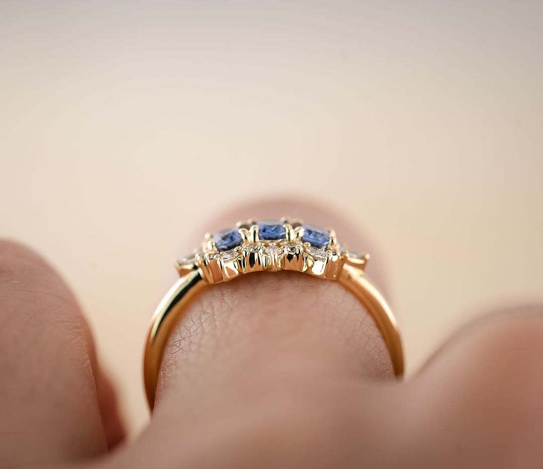 2.6Ct Blue Oval Cut Three Stone Ring | Wedding Ring For Bridal | Stacking Ring | Forever One Ring