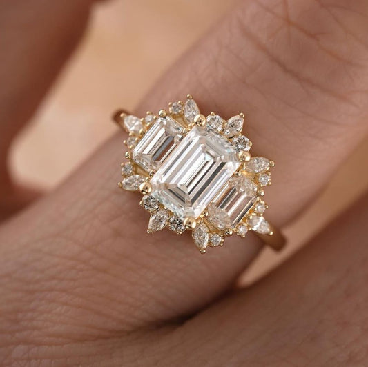 2.5Ct White Emerald Cut Three Stone Ring | Engagement Ring For Her | Personalized Ring | Forever One Ring