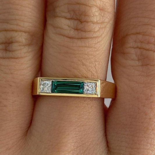 2.50Ct Green Baguette Cut Channel Set Ring | Anniversary Gift Ring For Her | Luxury Jewelry