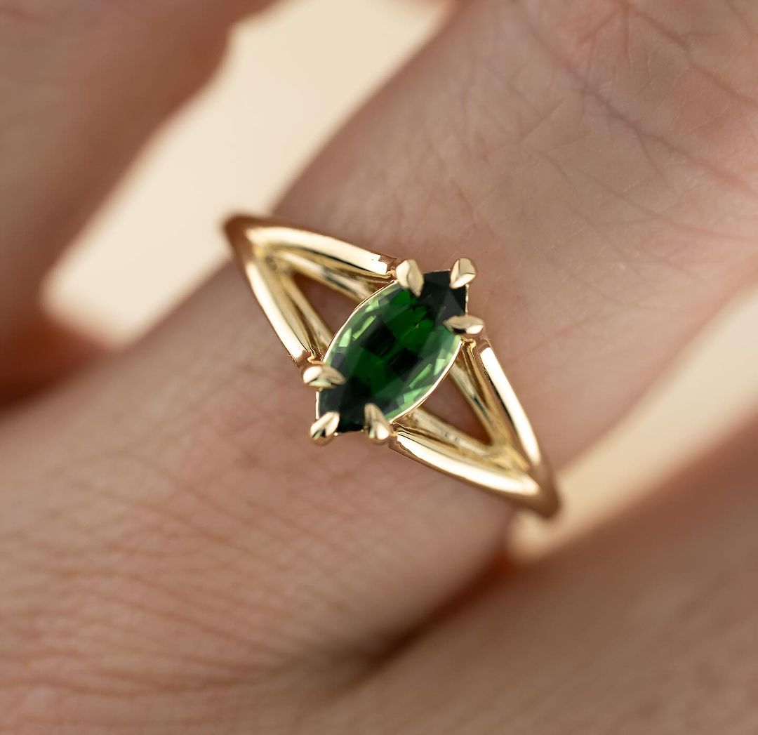 2.4Ct Green Marquise Cut Solitaire Ring | Split Shank Ring | Anniversary Ring | Solo Delicate Ring