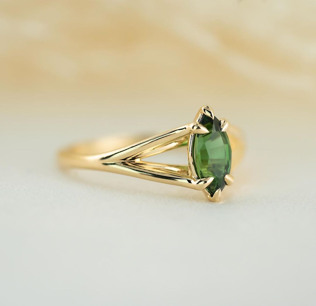 2.4Ct Green Marquise Cut Solitaire Ring | Split Shank Ring | Anniversary Ring | Solo Delicate Ring