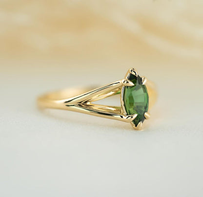 2.4Ct Green Marquise Cut Solitaire Ring | Split Shank Ring | Anniversary Ring | Solo Delicate Ring