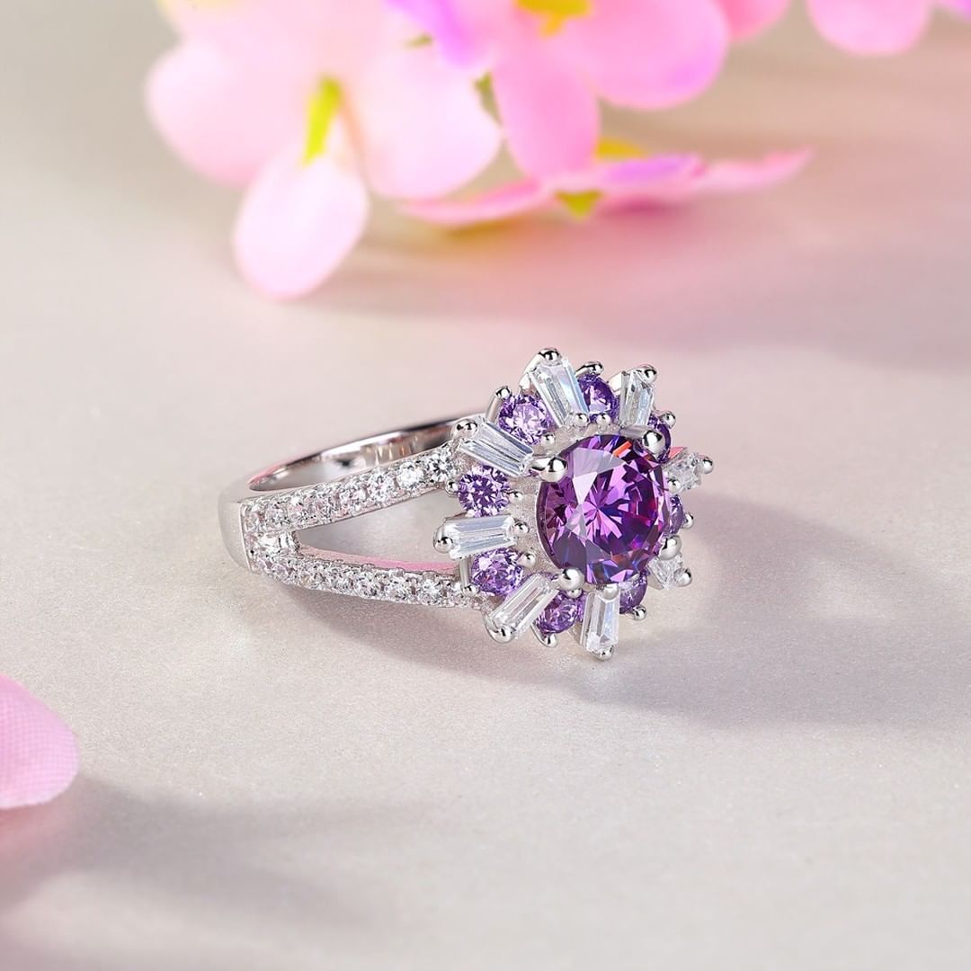 2.6Ct Purple Round Cut Solitaire Ring | Snow flack Ring | Fancy Ring | Thank You Gift Ring