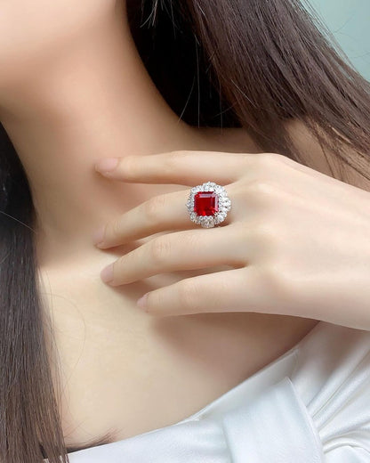 2.8Ct Red Asscher Cut Halo Ring | Party Wear Ring | Occasion Ring | Delicate Ring