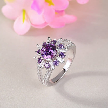 2.6Ct Purple Round Cut Solitaire Ring | Snow flack Ring | Fancy Ring | Thank You Gift Ring