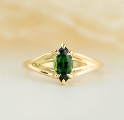 2.4Ct Green Marquise Cut Solitaire Ring | Split Shank Ring | Anniversary Ring | Solo Delicate Ring