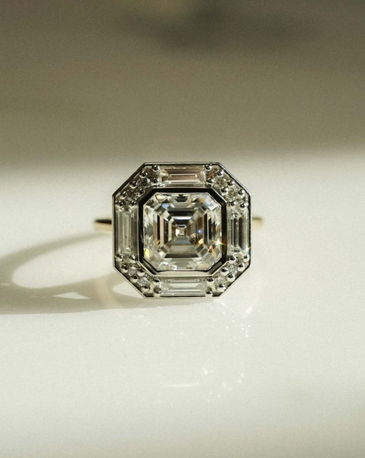 2.8Ct White Asscher Cut Bezel Ring | Wedding Ring For Bridal | Special Occasion Ring | Fashion Jewelry