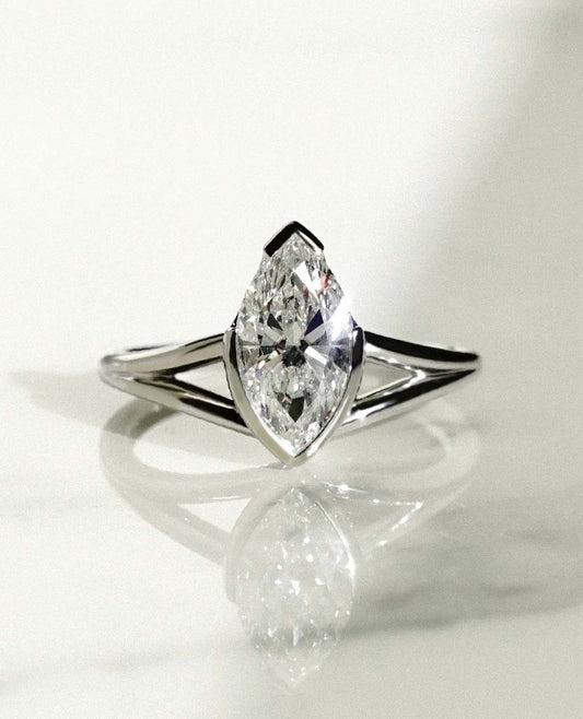 2.4Ct White Marquise Cut Half Bezel Ring | Birthday Gift Ring For Her | Unique Ring | Timeless Design