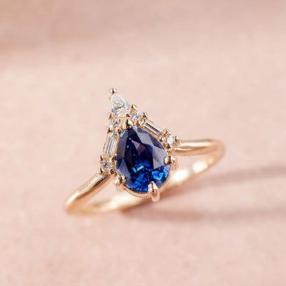 2.6Ct Blue Pear Cut Solitaire Ring | Birthstone Ring For Her | Timeless Design | Party Wear Ring