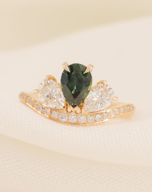 2.5CT Green Pear Cut Three Stone Ring | Engagement Ring For Fiancee | Women Jewelry Collection | Promise Ring For Her