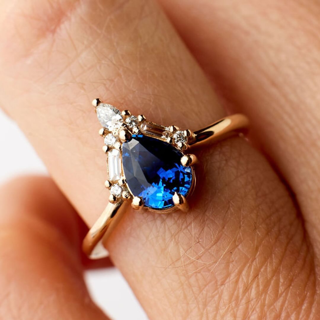 2.6Ct Blue Pear Cut Solitaire Ring | Birthstone Ring For Her | Timeless Design | Party Wear Ring