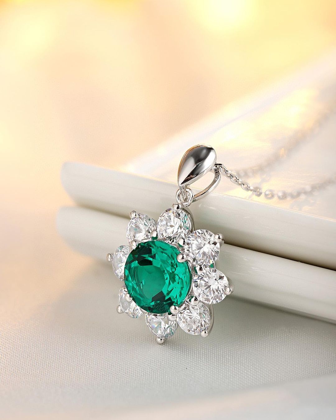 2.80Ct Green Round Cut Halo Pendant | Party Wear Pendant | High Quality Jewelry | Minimalist Pendant For Women