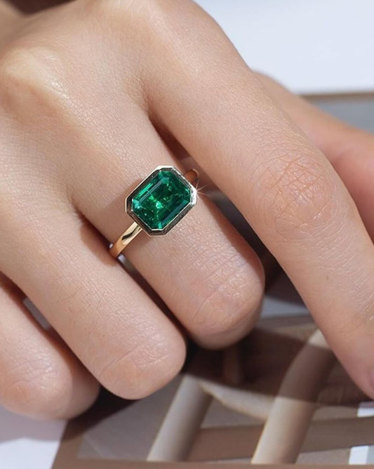 2.5Ct Green Emerald Cut Bezel Ring | Birthstone Ring | Simple Ring | Gift For Women