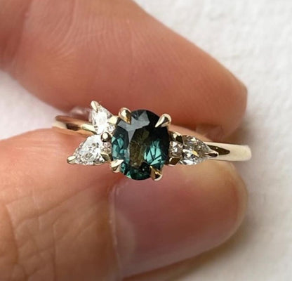 2.55Ct Green Blue Oval Cut Moissanite Solitaire Ring | Anniversary Gift Ring For Her | Proposal Ring For Girlfriend | Gift For Women