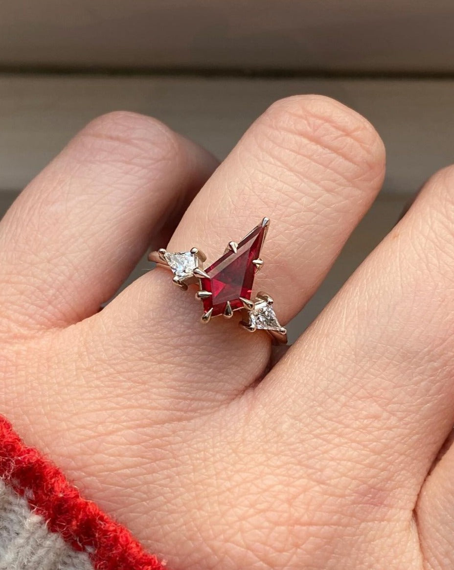 1.8Ct Red Lozenge Cut Solitaire Ring | Birthstone Ring For Her | Luxury Jewelry | Personalized Gift