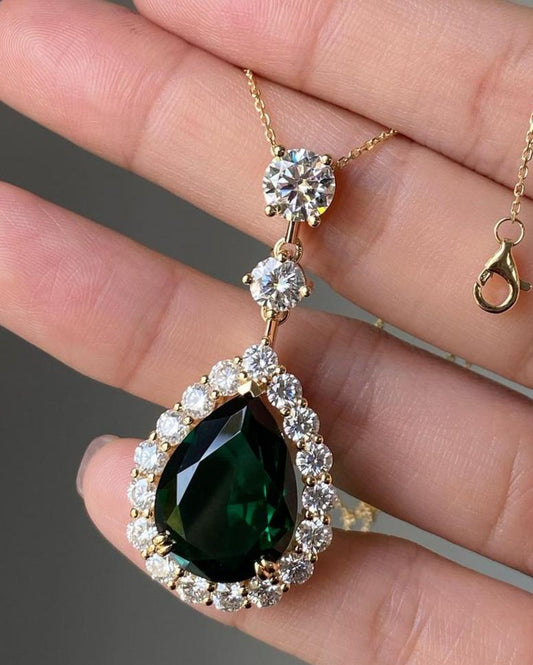 3.30Ct Green Pear Cut Solitaire With Halo Pendant | Wedding Gift Ring For Bridal | Luxury Jewelry | Modern Style Pendant For Women