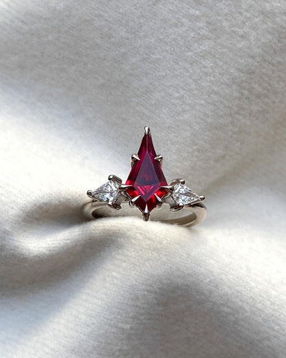 1.8Ct Red Lozenge Cut Solitaire Ring | Birthstone Ring For Her | Luxury Jewelry | Personalized Gift