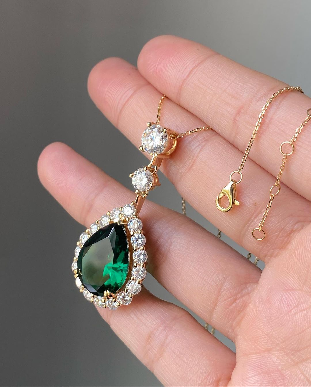 3.30Ct Green Pear Cut Halo Pendant | Wedding Gift Pendant For Bridal | Stylish Pendant For Her | Fashion Jewelry