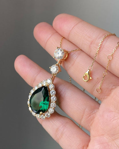 3.30Ct Green Pear Cut Halo Pendant | Wedding Gift Pendant For Bridal | Stylish Pendant For Her | Fashion Jewelry