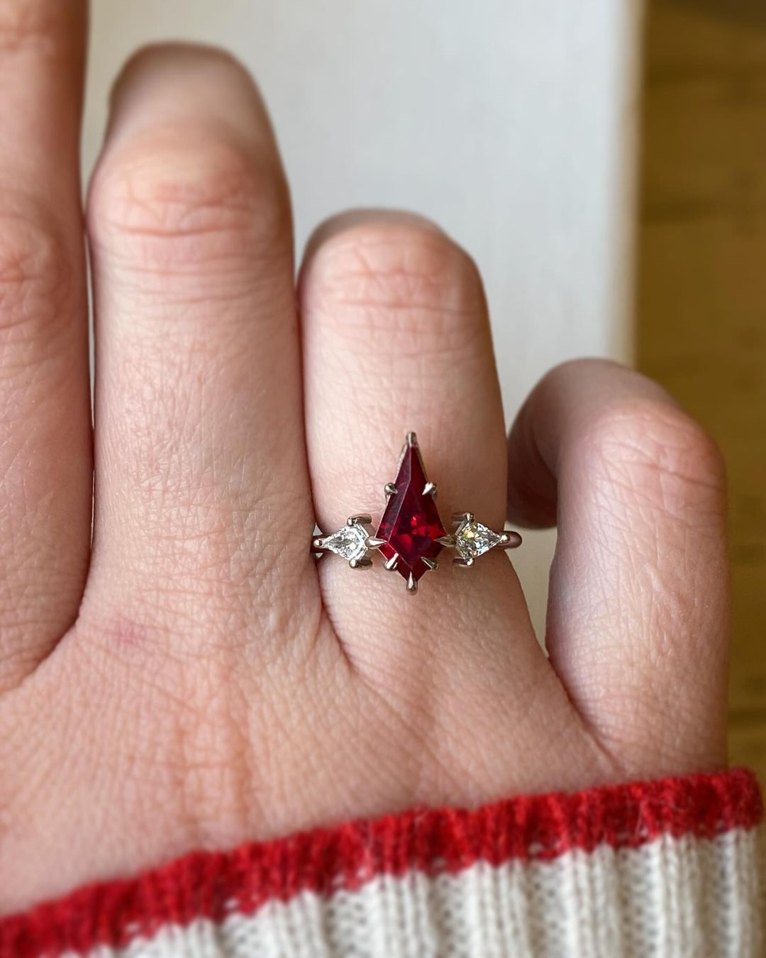 1.8Ct Red Lozenge Cut Solitaire Ring | Birthstone Ring For Her | Luxury Jewelry | Personalized Gift