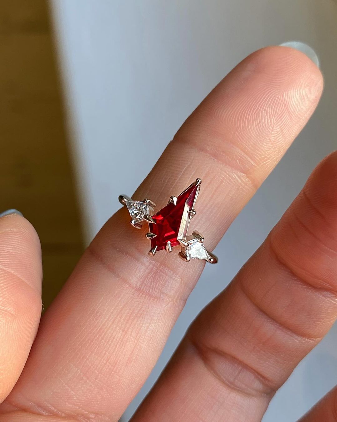 1.8Ct Red Lozenge Cut Solitaire Ring | Birthstone Ring For Her | Luxury Jewelry | Personalized Gift