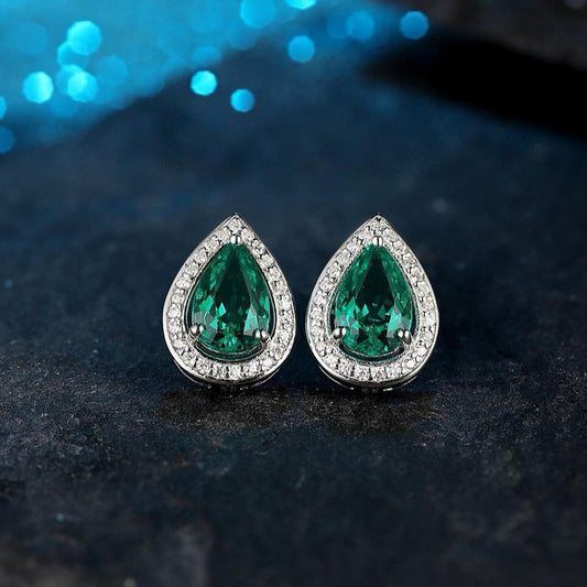 Green Pear Cut Cubic Zirconia Halo Stud Earring | Birthday Gift Stud Earring For Her | Beautiful Earring For Women