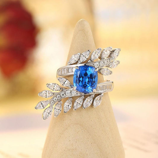 2.8Ct Blue Cushion Cut Solitaire Ring | Special Occasion Ring | Attractive Ring | Unique Ring