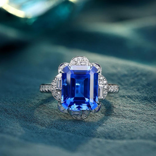 3.8CT Blue Emerald Cut Solitaire Ring | Classic Ring For Women | Fashionable Ring | Gift For Wife