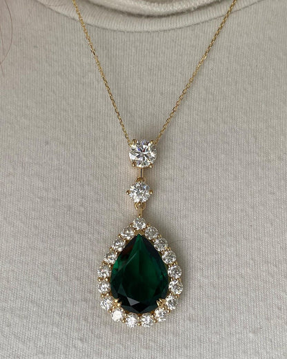 3.30Ct Green Pear Cut Halo Pendant | Wedding Gift Pendant For Bridal | Stylish Pendant For Her | Fashion Jewelry