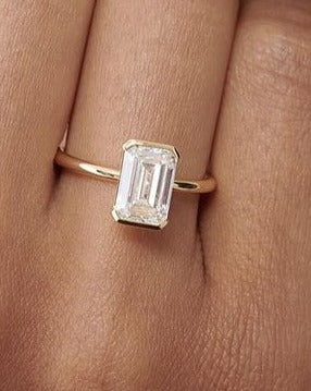 3.20Ct White Emerald Cut Half Bezel Ring | Luxury Jewelry | Anniversary Gift Ring For Women