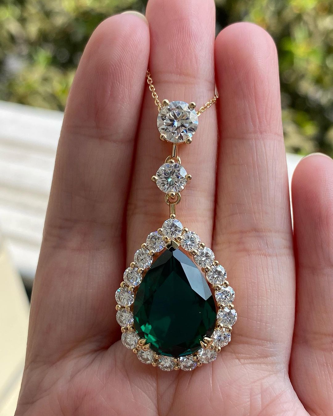 3.30Ct Green Pear Cut Halo Pendant | Wedding Gift Pendant For Bridal | Stylish Pendant For Her | Fashion Jewelry