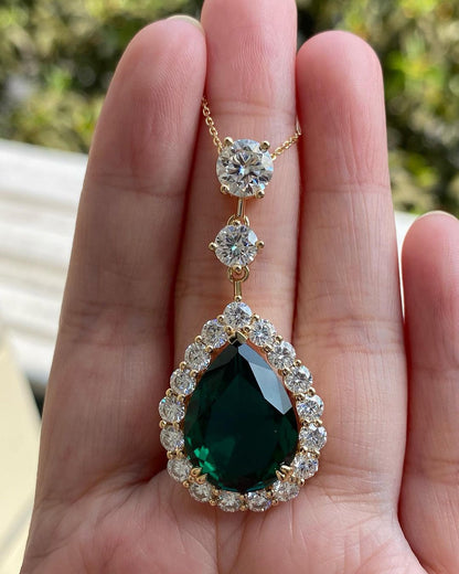 3.30Ct Green Pear Cut Halo Pendant | Wedding Gift Pendant For Bridal | Stylish Pendant For Her | Fashion Jewelry