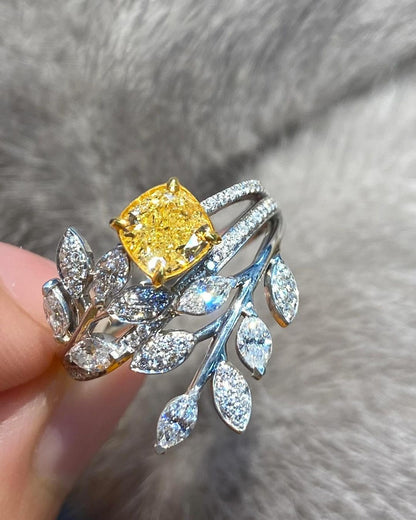 2.5Ct Canary Yellow Cushion Cut Solitaire Ring For Her | Anniversary Gift Ring For Wife | Stylish Ring For Women | Fashion Jewelry Piece