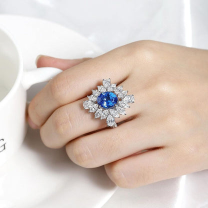 3.2Ct Blue Oval Cut Solitaire Cluster Ring | Party Wear Ring | Fashionable Ring | Designer Ring