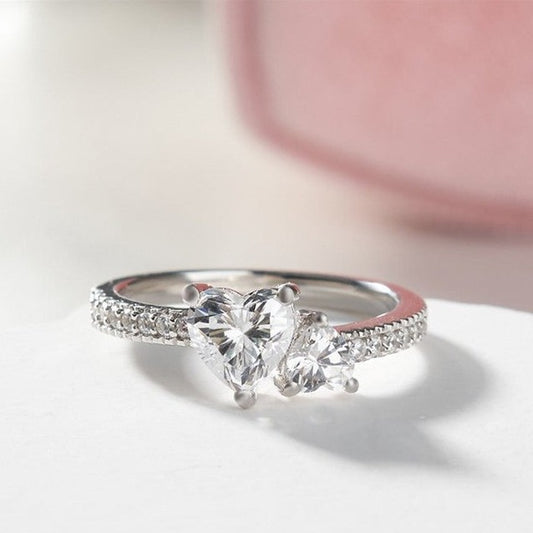 2.4Ct White Heart Cut Two Stone Ring | Engagement Proposal Ring | Toi Et Moi Ring | Gift For Her